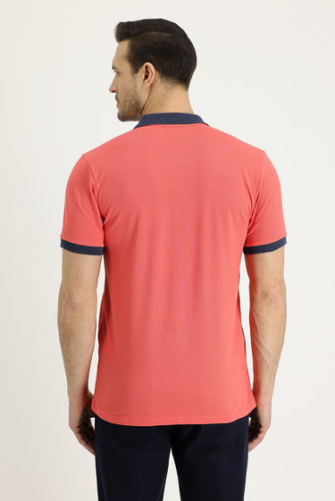 Koyu Nar Çiçeği Polo Yaka Slim Fit Dar Kesim Desenli Pamuk Tişört