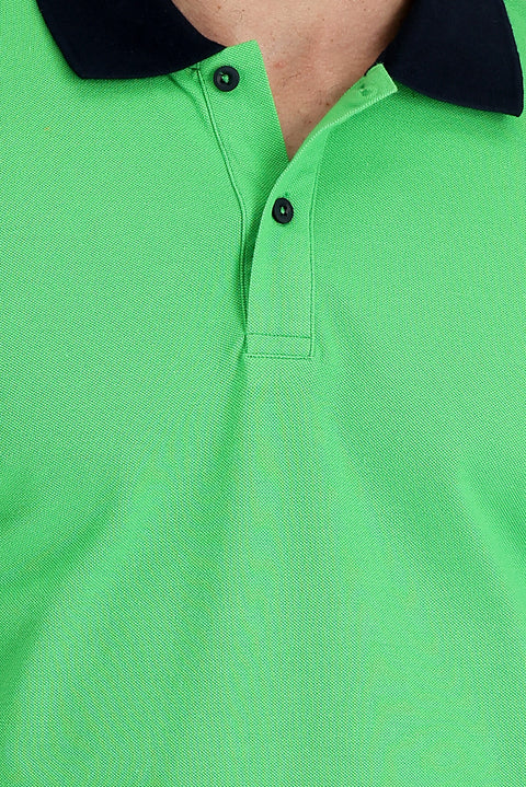 Light Green Polo Collar Slim Fit Narrow Cut Patterned Cotton T-shirt