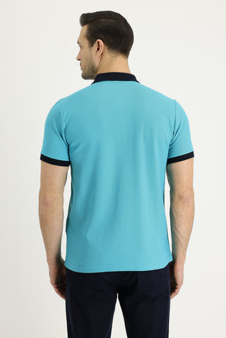  Zümrüt Yeşili Polo Yaka Slim Fit Dar Kesim Desenli Pamuk Tişört