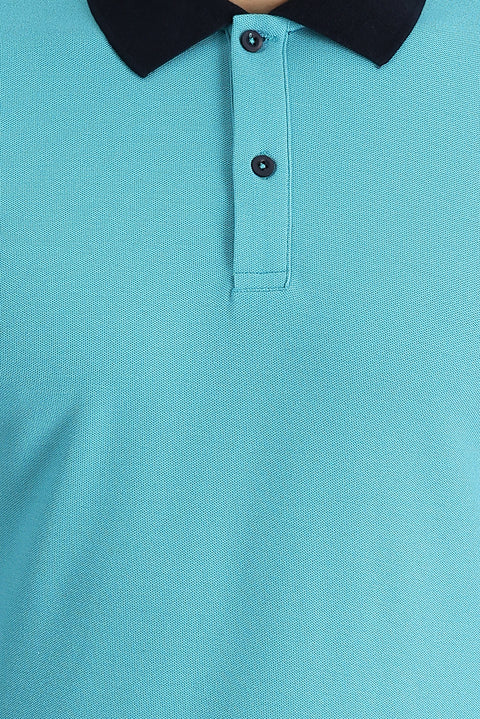 Zümrüt Yeşili Polo Yaka Slim Fit Dar Kesim Desenli Pamuk Tişört