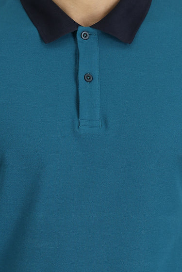 Zümrüt Yeşili Melanj Polo Yaka Slim Fit Dar Kesim Desenli Pamuk Tişört