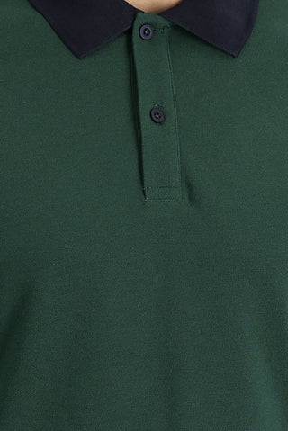  Koyu Yeşil Polo Yaka Slim Fit Dar Kesim Desenli Pamuk Tişört