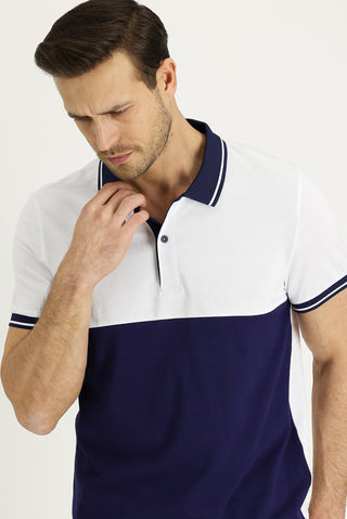  Beyaz Polo Yaka Slim Fit Dar Kesim Desenli Pamuk Tişört