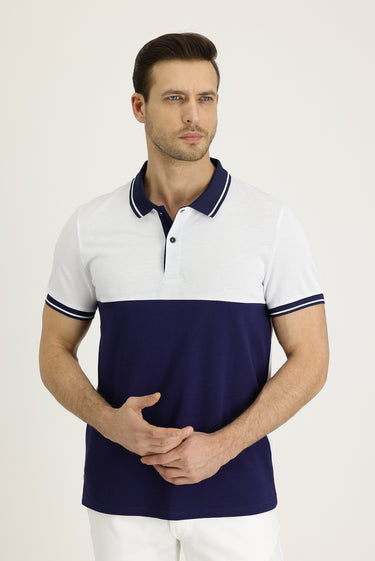  Beyaz Polo Yaka Slim Fit Dar Kesim Desenli Pamuk Tişört