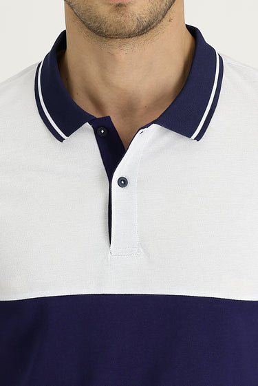  Beyaz Polo Yaka Slim Fit Dar Kesim Desenli Pamuk Tişört