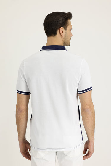  Beyaz Polo Yaka Slim Fit Dar Kesim Desenli Pamuk Tişört