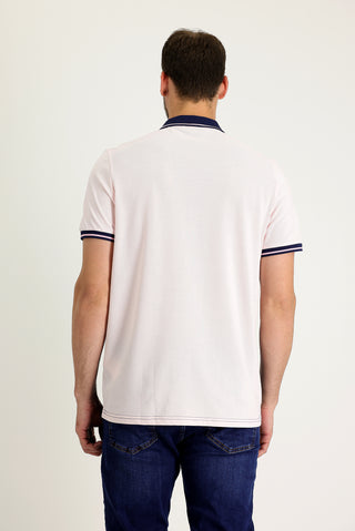  Pembe Polo Yaka Slim Fit Dar Kesim Desenli Pamuk Tişört