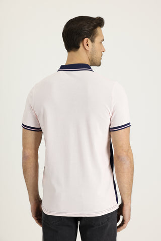  Pembe Polo Yaka Slim Fit Dar Kesim Desenli Pamuk Tişört