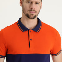 Orta Turuncu Polo Yaka Slim Fit Dar Kesim Desenli Pamuk Tişört