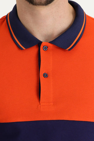  Orta Turuncu Polo Yaka Slim Fit Dar Kesim Desenli Pamuk Tişört