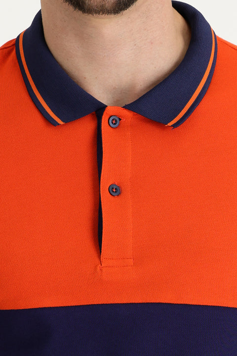Orta Turuncu Polo Yaka Slim Fit Dar Kesim Desenli Pamuk Tişört