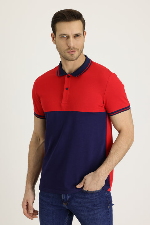Koyu Kırmızı Polo Yaka Slim Fit Dar Kesim Desenli Pamuk Tişört