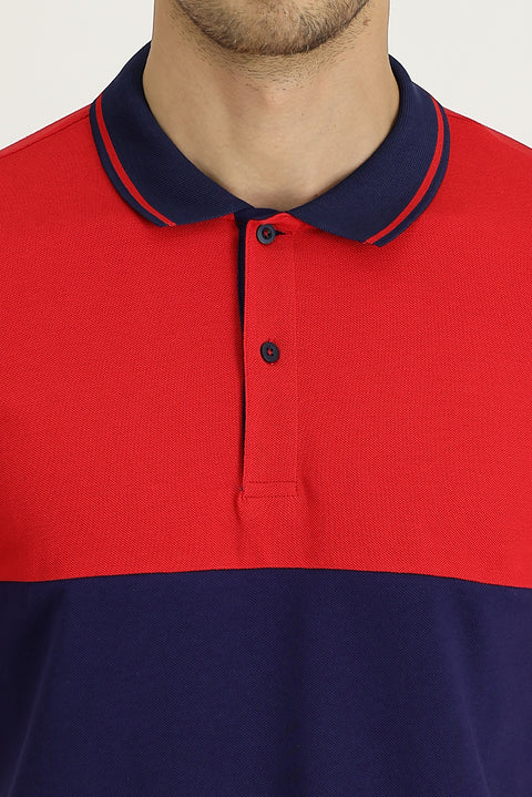 Koyu Kırmızı Polo Yaka Slim Fit Dar Kesim Desenli Pamuk Tişört