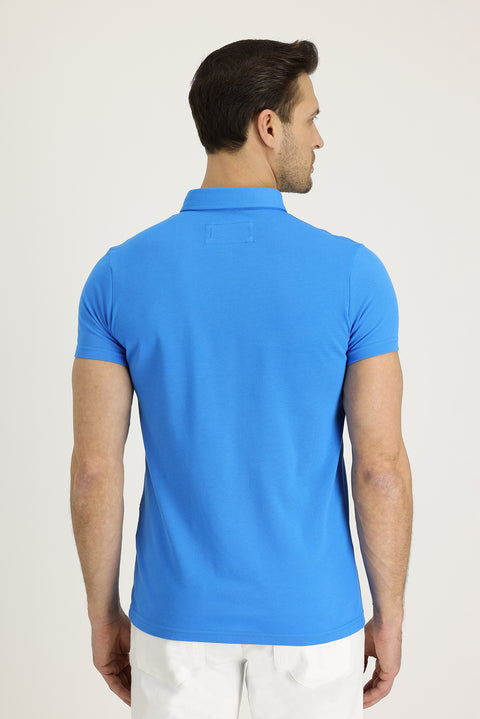 Mavi Polo Yaka Slim Fit Dar Kesim Desenli Pamuk Tişört