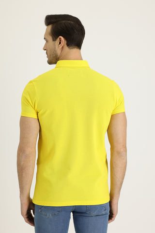  Koyu Sarı Polo Yaka Slim Fit Dar Kesim Desenli Tişört