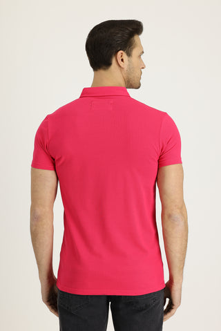  Orta Pembe Polo Yaka Desenli Pamuk Tişört