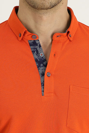  Kiremit Polo Yaka Slim Fit Dar Kesim Desenli Pamuk Tişört