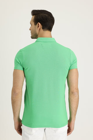  Çağla Yeşili Polo Yaka Slim Fit Dar Kesim Desenli Pamuk Tişört