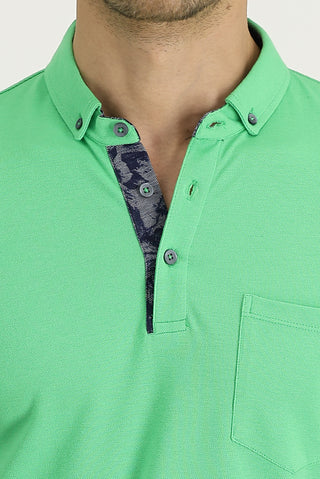  Çağla Yeşili Polo Yaka Slim Fit Dar Kesim Desenli Pamuk Tişört