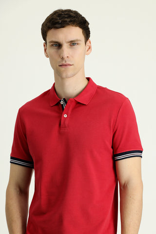  Koyu Kırmızı Polo Yaka Slim Fit Dar Kesim Desenli Pamuk Tişört