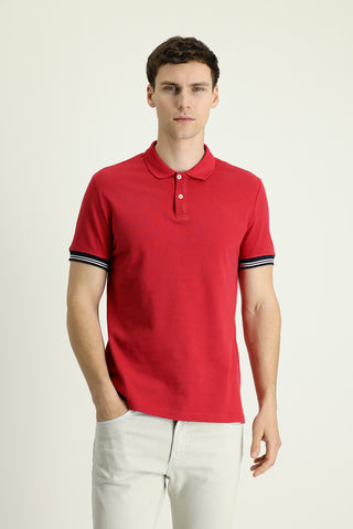  Koyu Kırmızı Polo Yaka Slim Fit Dar Kesim Desenli Pamuk Tişört
