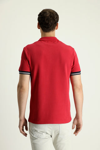  Koyu Kırmızı Polo Yaka Slim Fit Dar Kesim Desenli Pamuk Tişört