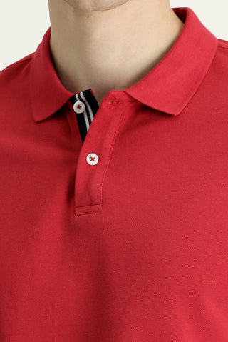  Koyu Kırmızı Polo Yaka Slim Fit Dar Kesim Desenli Pamuk Tişört