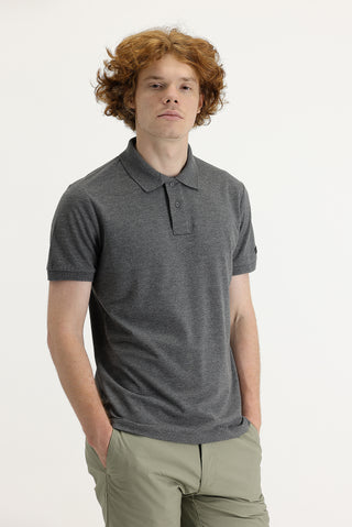  Koyu Füme Melanj Polo Yaka Slim Fit Dar Kesim Baskılı Tişört