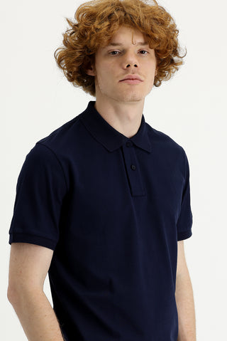  Siyah Lacivert Polo Yaka Slim Fit Dar Kesim Baskılı Tişört