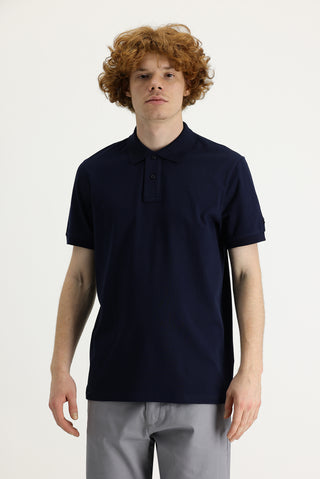  Siyah Lacivert Polo Yaka Slim Fit Dar Kesim Baskılı Tişört