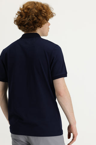  Siyah Lacivert Polo Yaka Slim Fit Dar Kesim Baskılı Tişört
