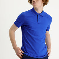 Saks Mavi Polo Yaka Slim Fit Dar Kesim Baskılı Tişört