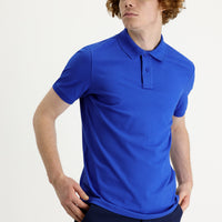 Saks Mavi Polo Yaka Slim Fit Dar Kesim Baskılı Tişört