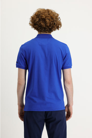 Saks Mavi Polo Yaka Slim Fit Dar Kesim Baskılı Tişört