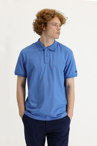  Havacı Mavi Polo Yaka Slim Fit Dar Kesim Baskılı Tişört