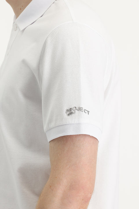 Beyaz Polo Yaka Slim Fit Dar Kesim Baskılı Tişört