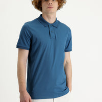 Koyu Petrol Polo Yaka Slim Fit Dar Kesim Baskılı Tişört