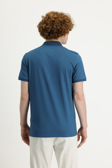 Koyu Petrol Polo Yaka Slim Fit Dar Kesim Baskılı Tişört