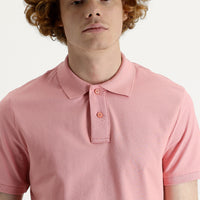 Orta Pembe Polo Yaka Slim Fit Dar Kesim Baskılı Tişört
