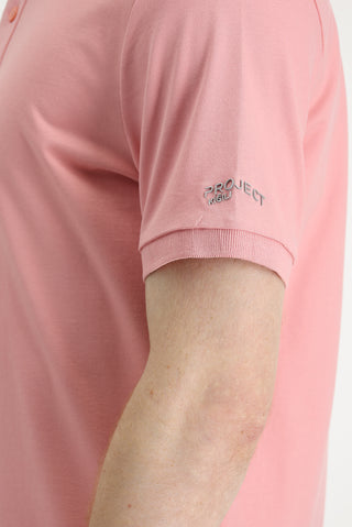  Orta Pembe Polo Yaka Slim Fit Dar Kesim Baskılı Tişört