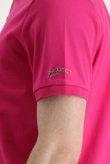 Fuşya Polo Yaka Slim Fit Dar Kesim Baskılı Tişört