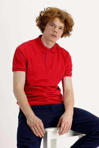  Bayrak Kırmızı Polo Yaka Slim Fit Dar Kesim Baskılı Tişört