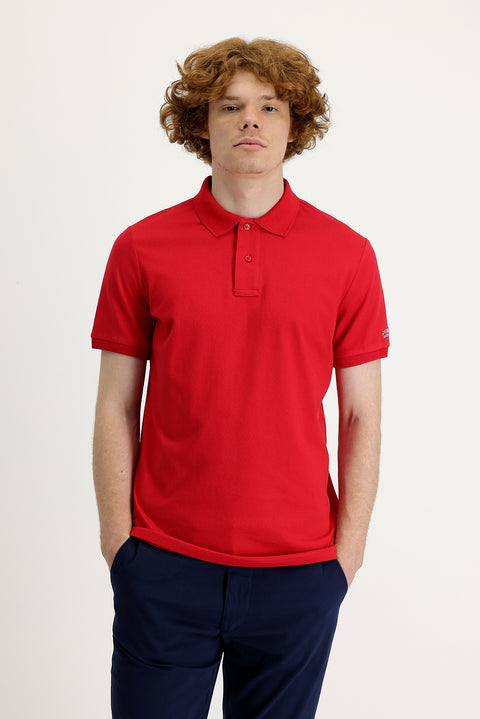 Bayrak Kırmızı Polo Yaka Slim Fit Dar Kesim Baskılı Tişört