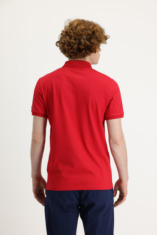  Bayrak Kırmızı Polo Yaka Slim Fit Dar Kesim Baskılı Tişört