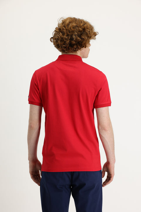 Bayrak Kırmızı Polo Yaka Slim Fit Dar Kesim Baskılı Tişört