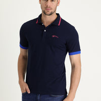 Siyah Lacivert Polo Yaka Slim Fit Dar Kesim Pamuklu Tişört