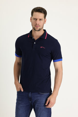  Siyah Lacivert Polo Yaka Slim Fit Dar Kesim Pamuklu Tişört