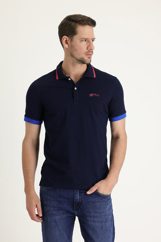  Siyah Lacivert Polo Yaka Slim Fit Dar Kesim Pamuklu Tişört