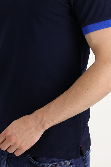 Siyah Lacivert Polo Yaka Slim Fit Dar Kesim Pamuklu Tişört