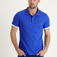Saks Mavi Polo Yaka Slim Fit Dar Kesim Pamuklu Tişört